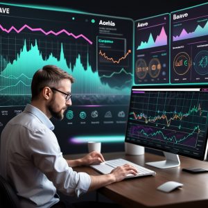 DeFi architect analyzing protocol tokenomics and market simulation data across multi-screen setup 