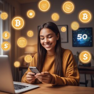 Beginner crypto trader earning bonuses with memecoin app