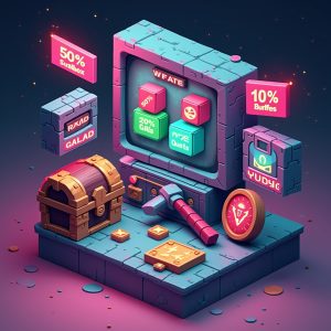 NFT gaming portfolio 2025 breakdown infographic with voxel blocks for Sandbox, GALA, P2E, and USDC
